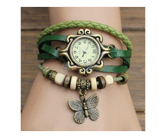 Artificial Leather Womens Bracelet Butterfly Wristwatch